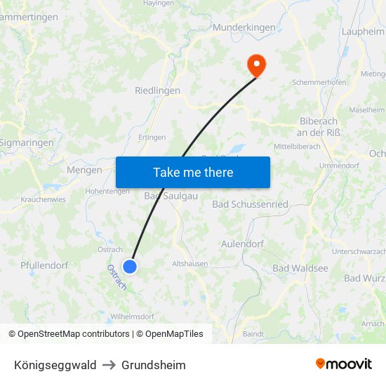 Königseggwald to Grundsheim map