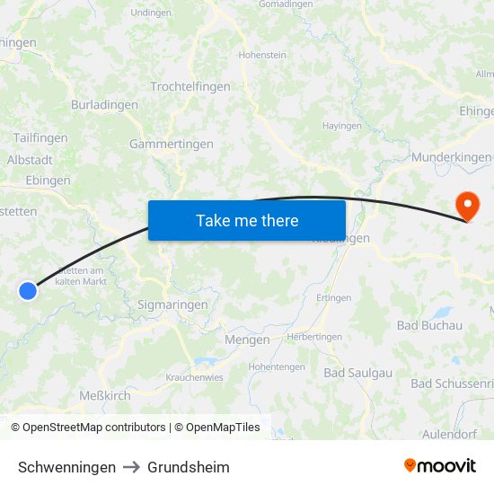 Schwenningen to Grundsheim map
