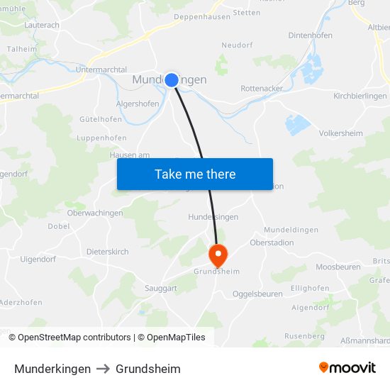 Munderkingen to Grundsheim map