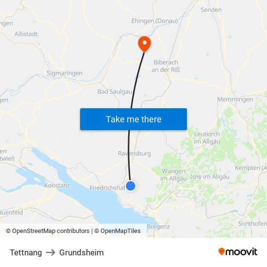 Tettnang to Grundsheim map