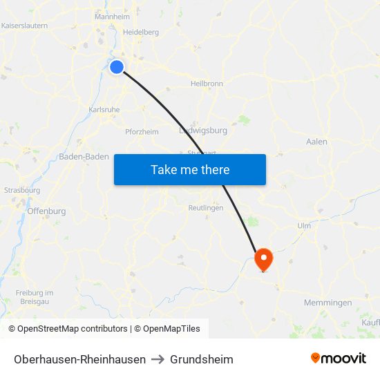 Oberhausen-Rheinhausen to Grundsheim map