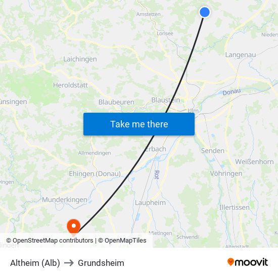 Altheim (Alb) to Grundsheim map