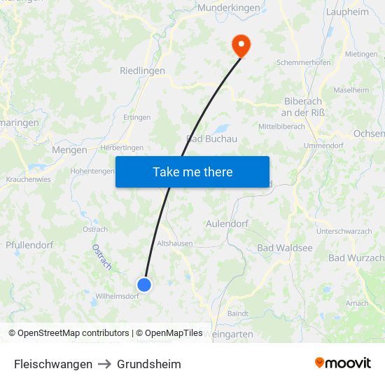 Fleischwangen to Grundsheim map