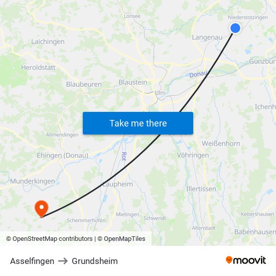 Asselfingen to Grundsheim map