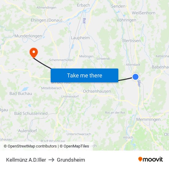Kellmünz A.D.Iller to Grundsheim map