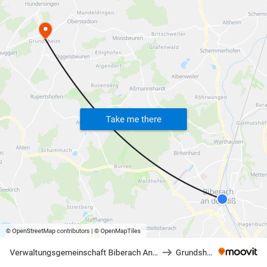 Verwaltungsgemeinschaft Biberach An Der Riß to Grundsheim map