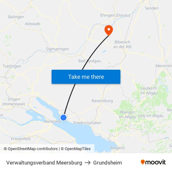 Verwaltungsverband Meersburg to Grundsheim map