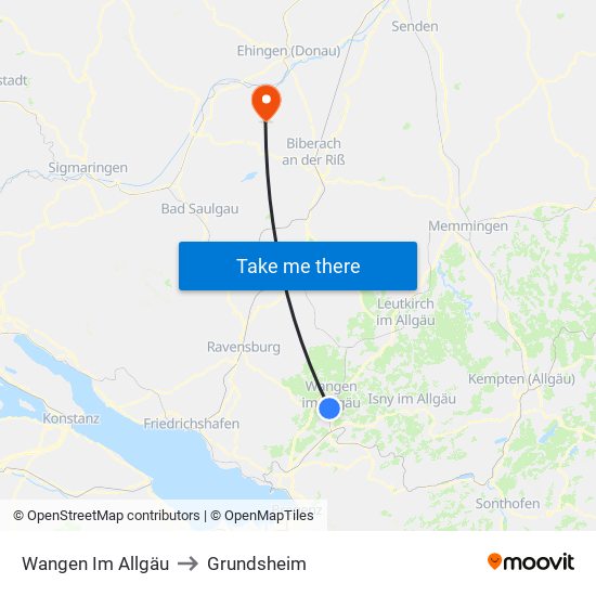 Wangen Im Allgäu to Grundsheim map