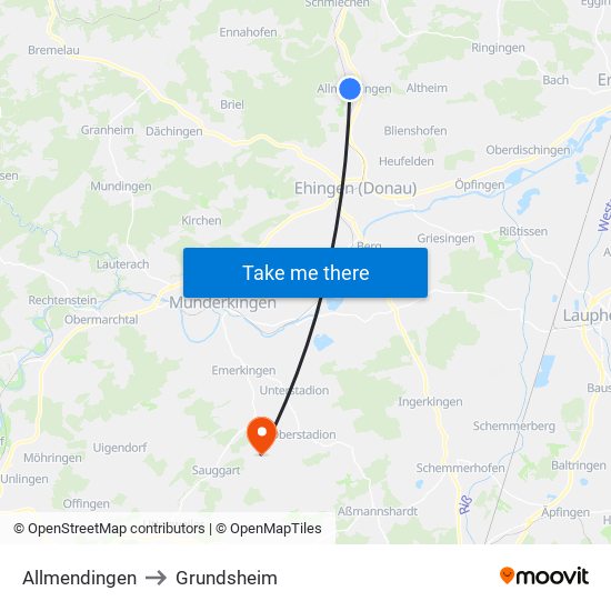 Allmendingen to Grundsheim map