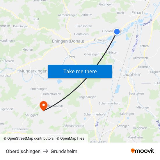 Oberdischingen to Grundsheim map