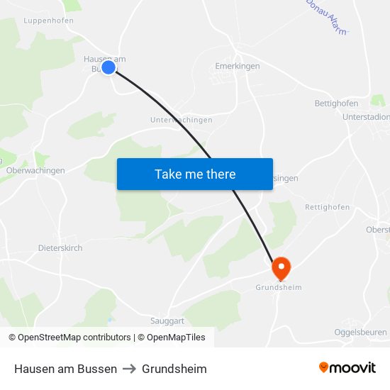 Hausen am Bussen to Grundsheim map
