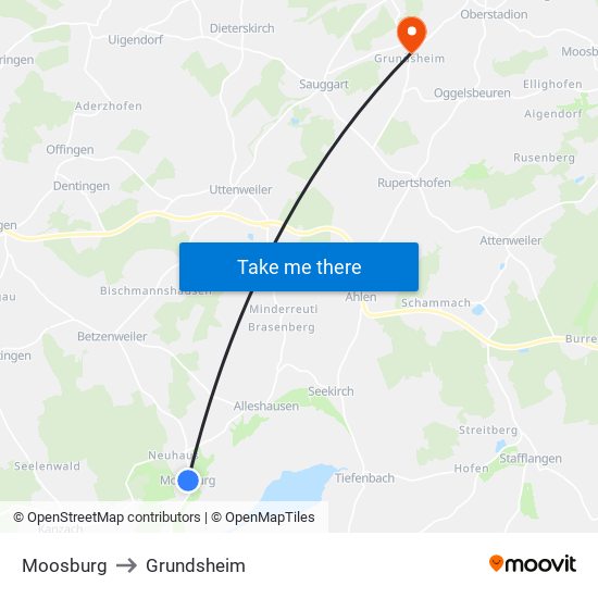 Moosburg to Grundsheim map