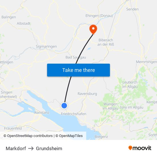 Markdorf to Grundsheim map