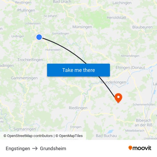 Engstingen to Grundsheim map