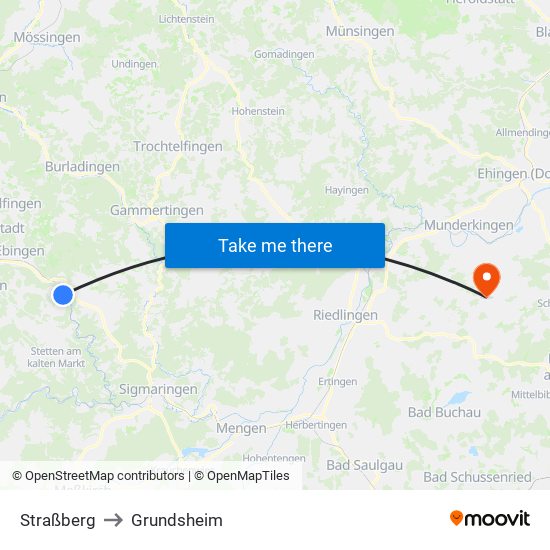 Straßberg to Grundsheim map