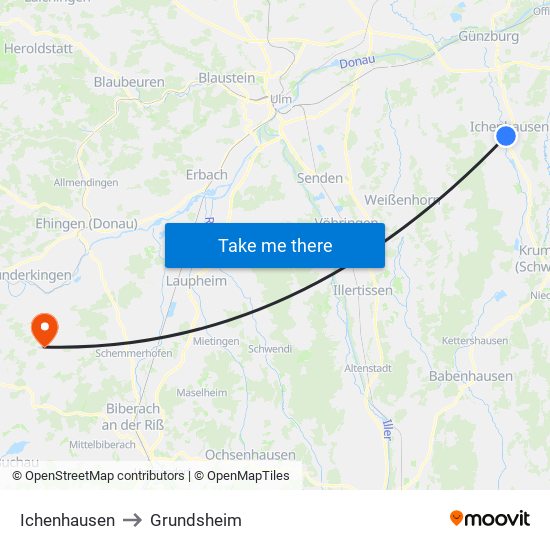 Ichenhausen to Grundsheim map