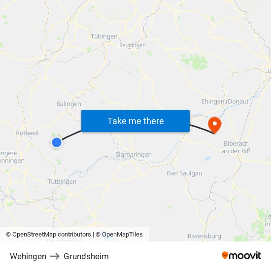 Wehingen to Grundsheim map