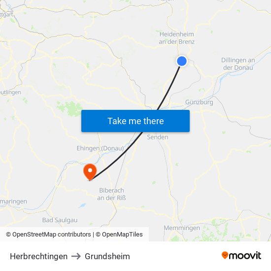 Herbrechtingen to Grundsheim map