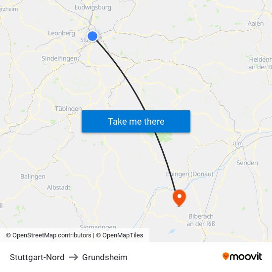 Stuttgart-Nord to Grundsheim map