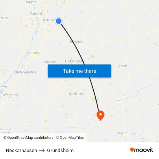 Neckarhausen to Grundsheim map