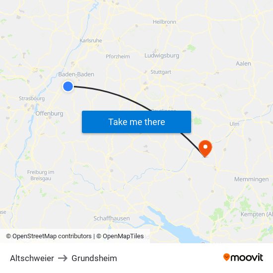 Altschweier to Grundsheim map