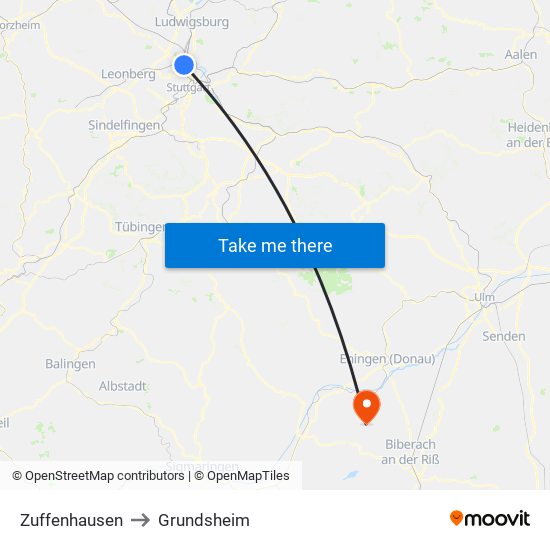 Zuffenhausen to Grundsheim map