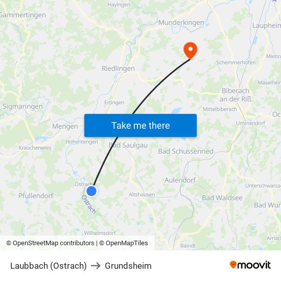 Laubbach (Ostrach) to Grundsheim map