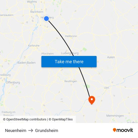 Neuenheim to Grundsheim map