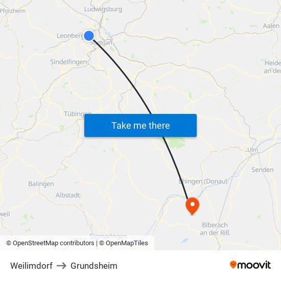 Weilimdorf to Grundsheim map