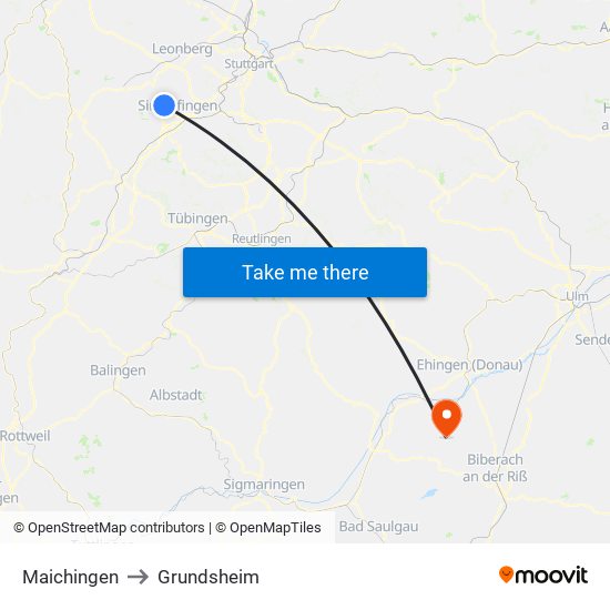 Maichingen to Grundsheim map