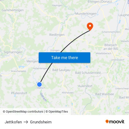 Jettkofen to Grundsheim map