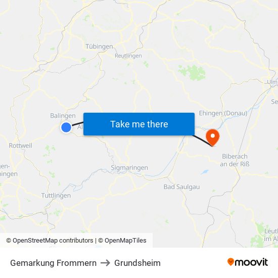 Gemarkung Frommern to Grundsheim map