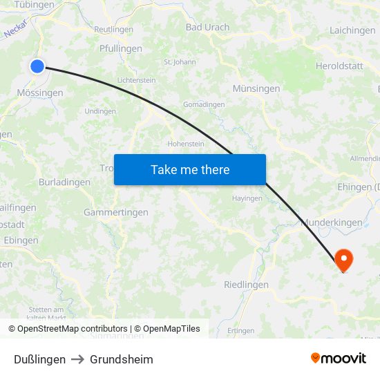 Dußlingen to Grundsheim map