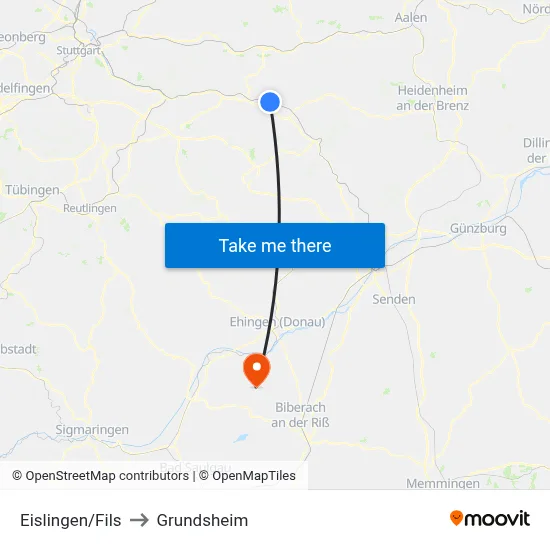 Eislingen/Fils to Grundsheim map