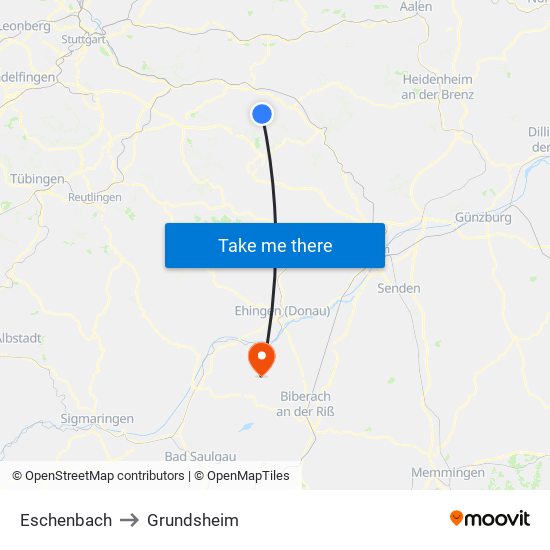 Eschenbach to Grundsheim map
