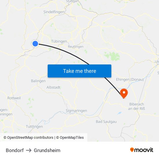 Bondorf to Grundsheim map