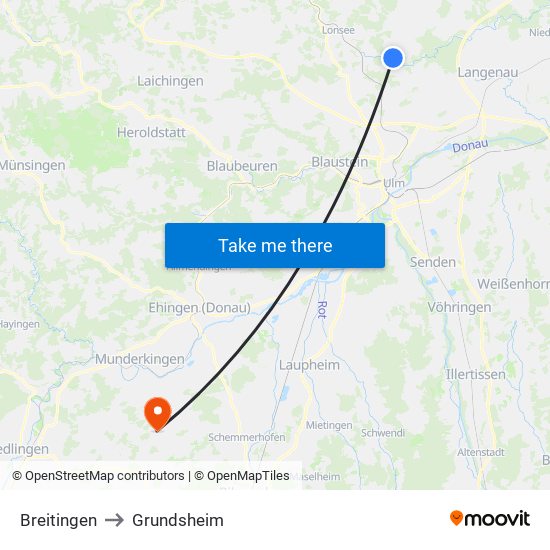 Breitingen to Grundsheim map
