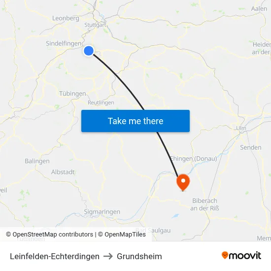 Leinfelden-Echterdingen to Grundsheim map