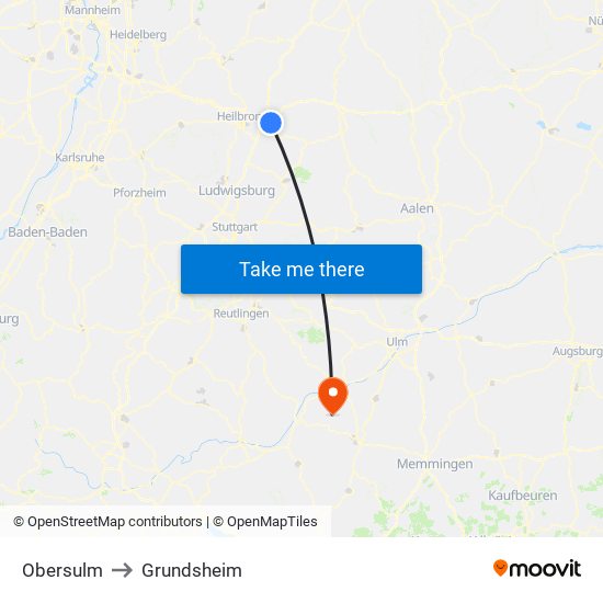 Obersulm to Grundsheim map