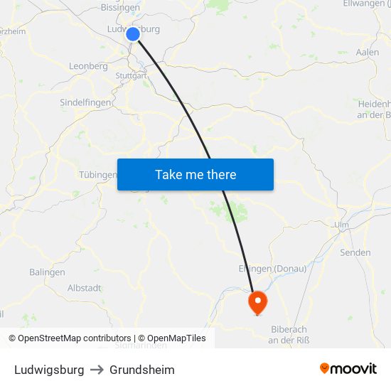 Ludwigsburg to Grundsheim map