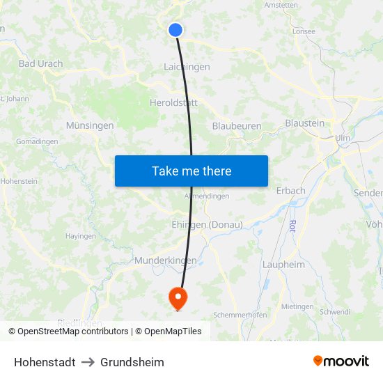 Hohenstadt to Grundsheim map