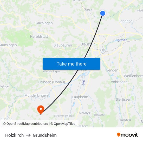 Holzkirch to Grundsheim map