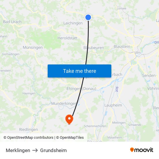 Merklingen to Grundsheim map