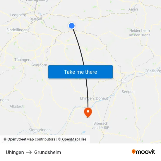 Uhingen to Grundsheim map