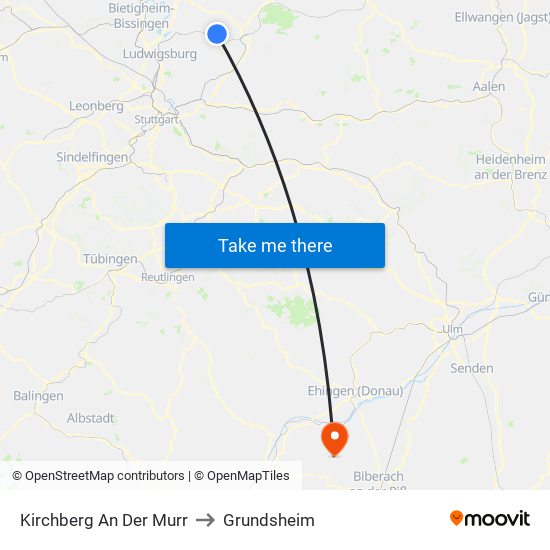 Kirchberg An Der Murr to Grundsheim map