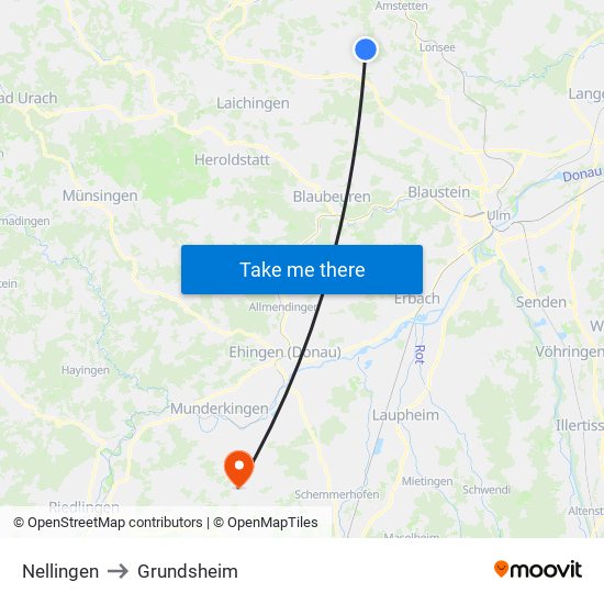 Nellingen to Grundsheim map