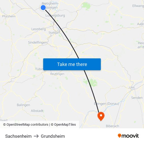 Sachsenheim to Grundsheim map