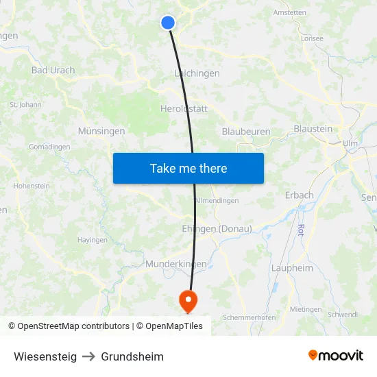 Wiesensteig to Grundsheim map