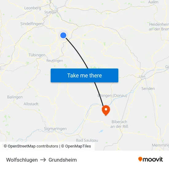 Wolfschlugen to Grundsheim map