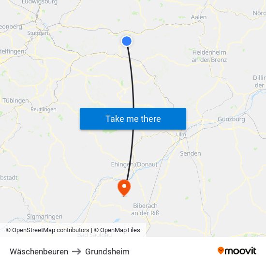 Wäschenbeuren to Grundsheim map
